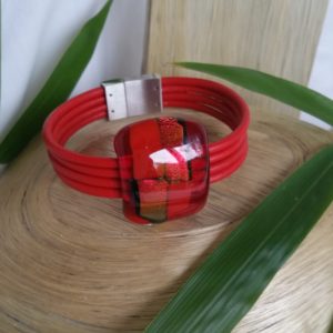 fused glass with leather and magnetic clasp