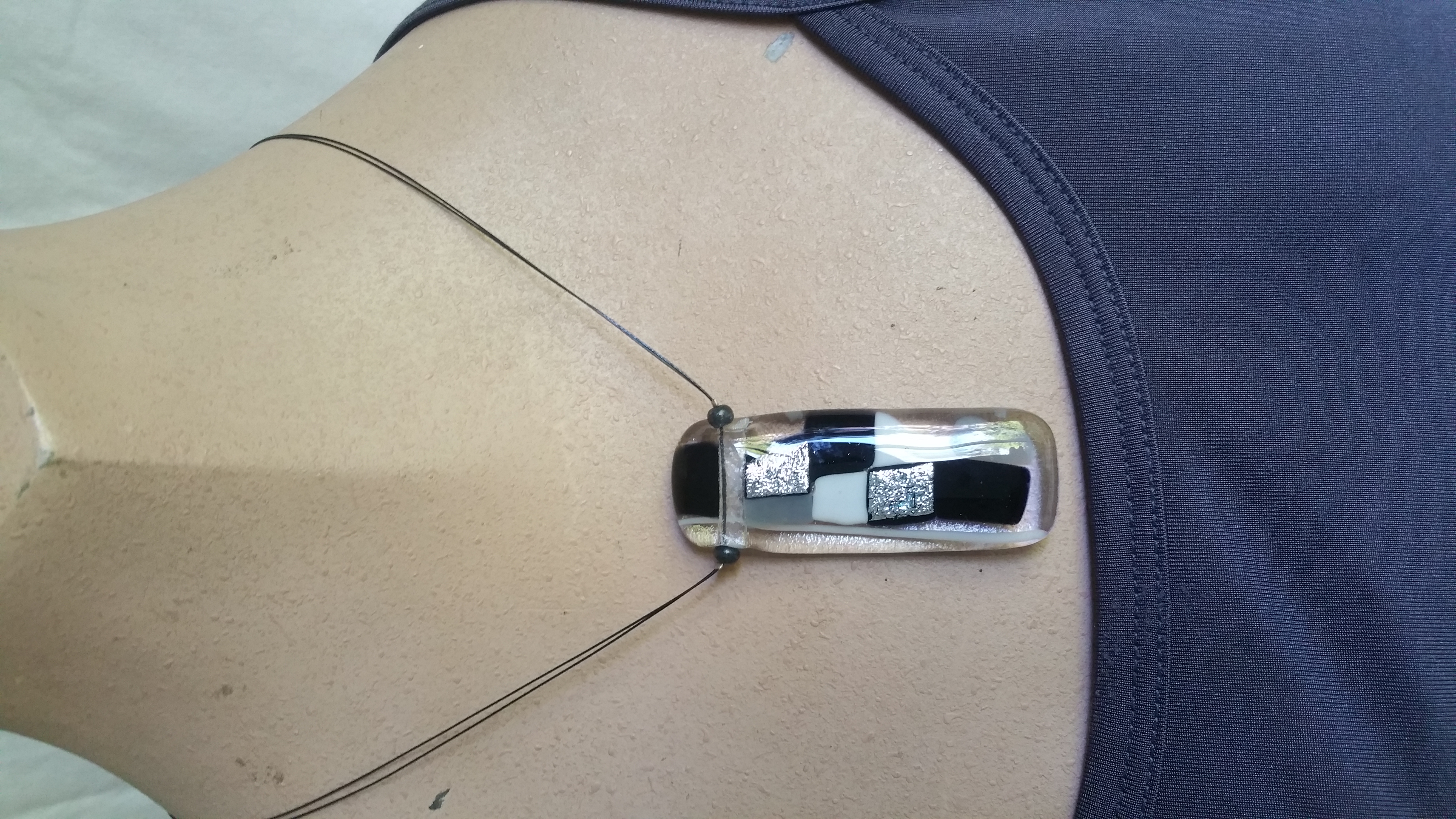 Long fused glass necklace on wire