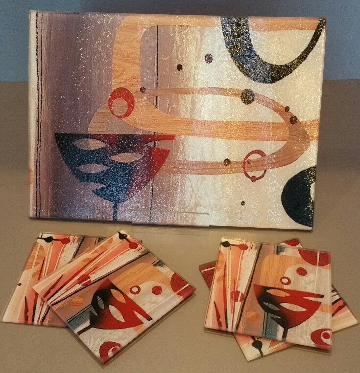 Glass Worktop Savers/ Chopping boards 'Champagne sunset'